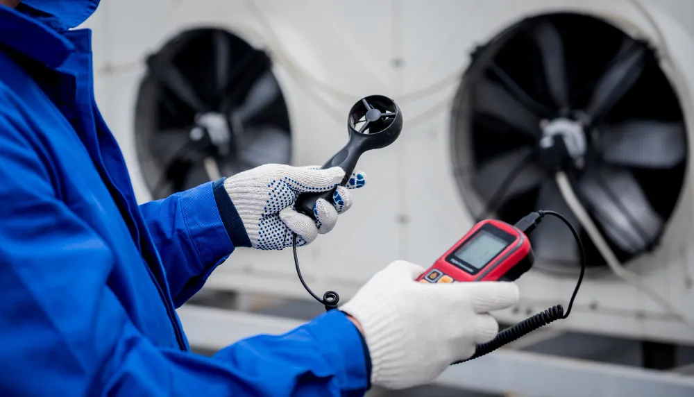 Testing With Anemometer Axial Fan Condensing Unit (1)